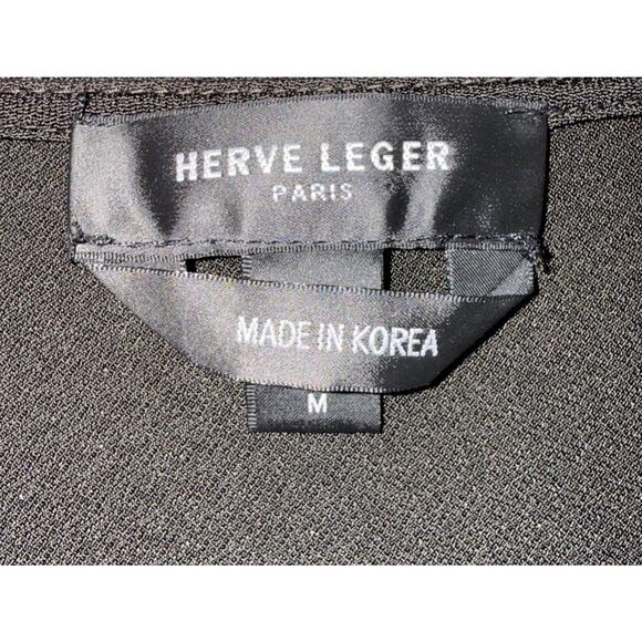 Herve Leger Paris Cutout Deep V Long Sleeve Top Black Womens M Chic Sexy Classic - Picture 4 of 9